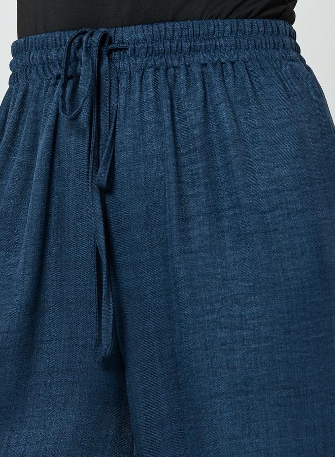 Styli Navy Blue Wide Leg Linen Look Pants - Image 2